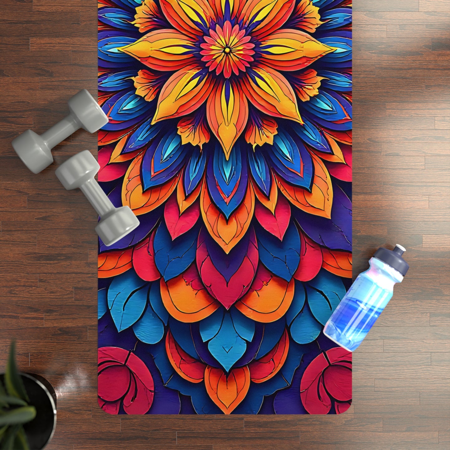 Mandala Rubber Yoga Mat: Non-Slip Suede Top & Natural Rubber Bottom, Colorful Lotus Design, 24×70" Cushioning for Yoga, Pilates, Meditation