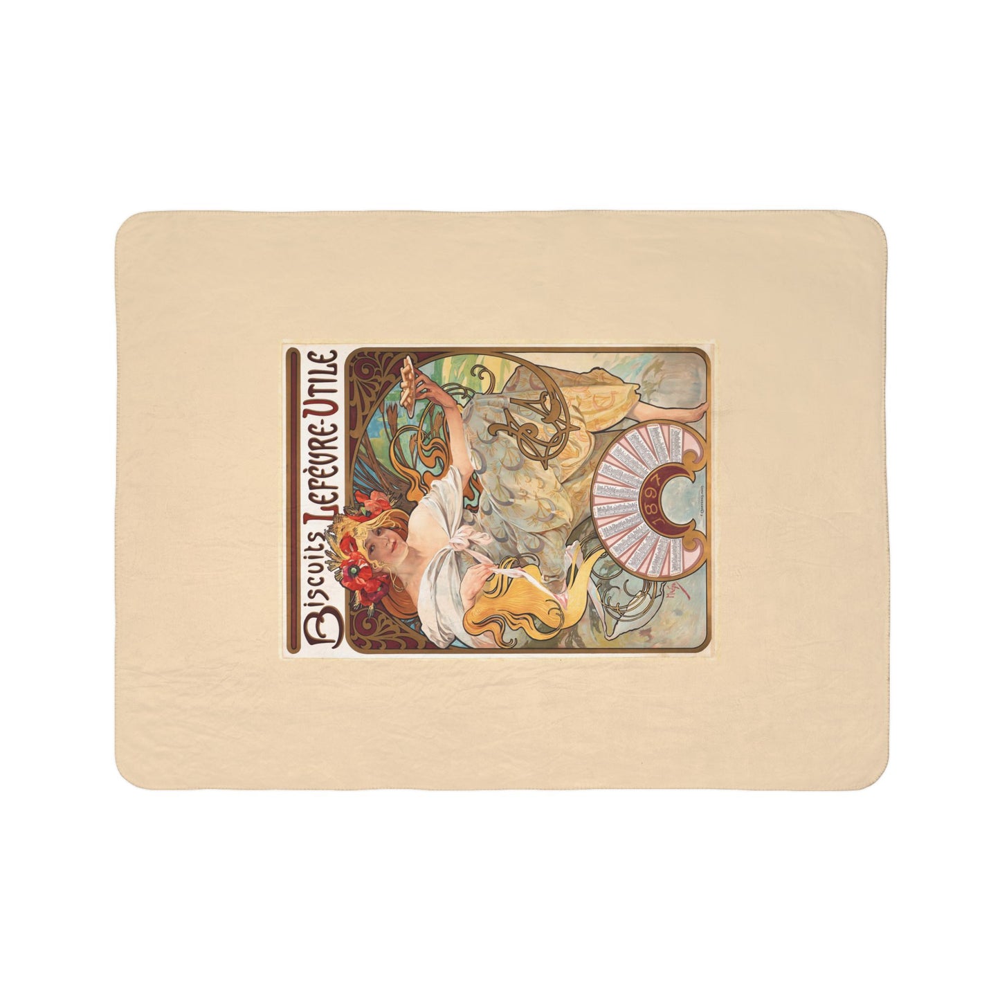 Fleece Sherpa Blanket: 1896 Biscuits Lefèvre-Utile Poster Design, A. Mucha, Cozy Vintage Throw, Art Nouveau, Perfect Gift for Art Lovers