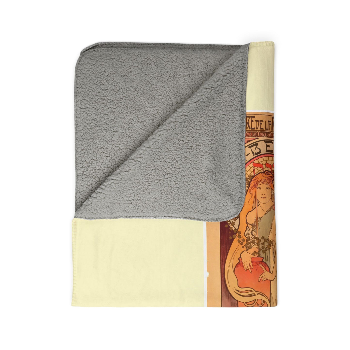 Fleece Sherpa Blanket: 1897 La Samaritaine, Sarah Bernhardt, by A. Mucha, Cozy Vintage Throw, Art Nouveau, Perfect Gift for Art Lovers