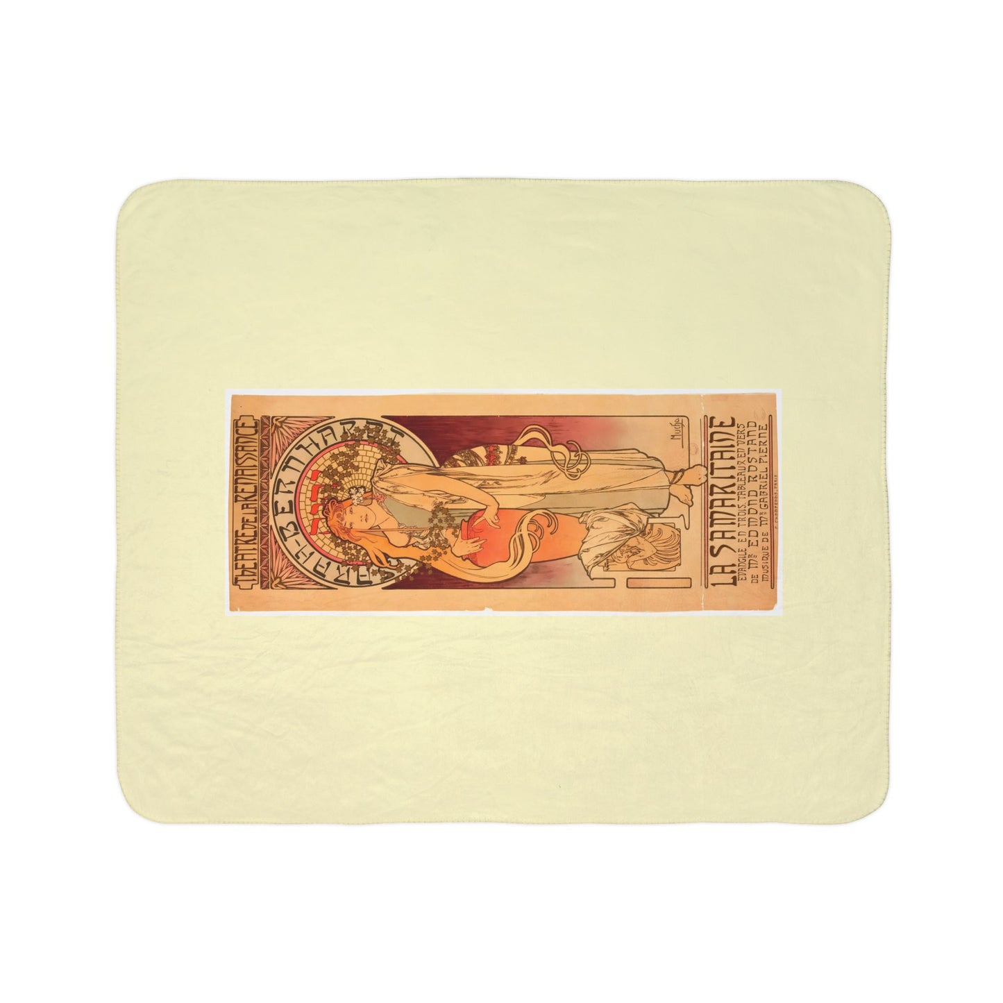 Fleece Sherpa Blanket: 1897 La Samaritaine, Sarah Bernhardt, by A. Mucha, Cozy Vintage Throw, Art Nouveau, Perfect Gift for Art Lovers