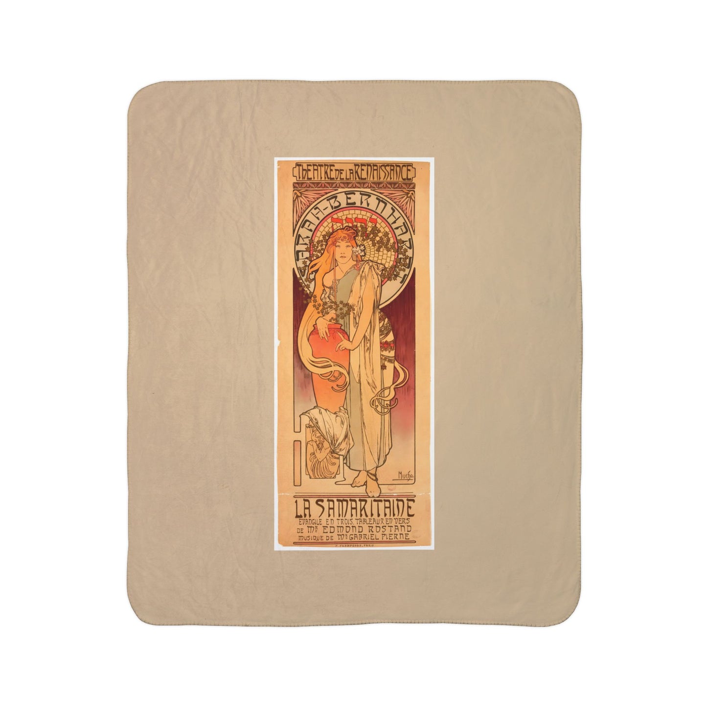 Fleece Sherpa Blanket: 1897 La Samaritaine, Sarah Bernhardt, by A. Mucha, Cozy Vintage Throw, Art Nouveau, Perfect Gift for Art Lovers