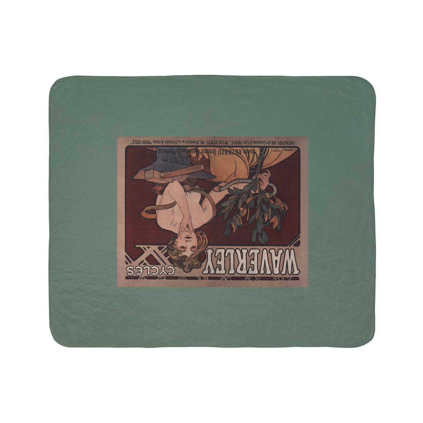 Fleece Sherpa Blanket: 1898 Waverley Cycles Poster Design by Alphonse Mucha, Cozy Vintage Throw, Art Nouveau, Perfect Gift for Art Lovers