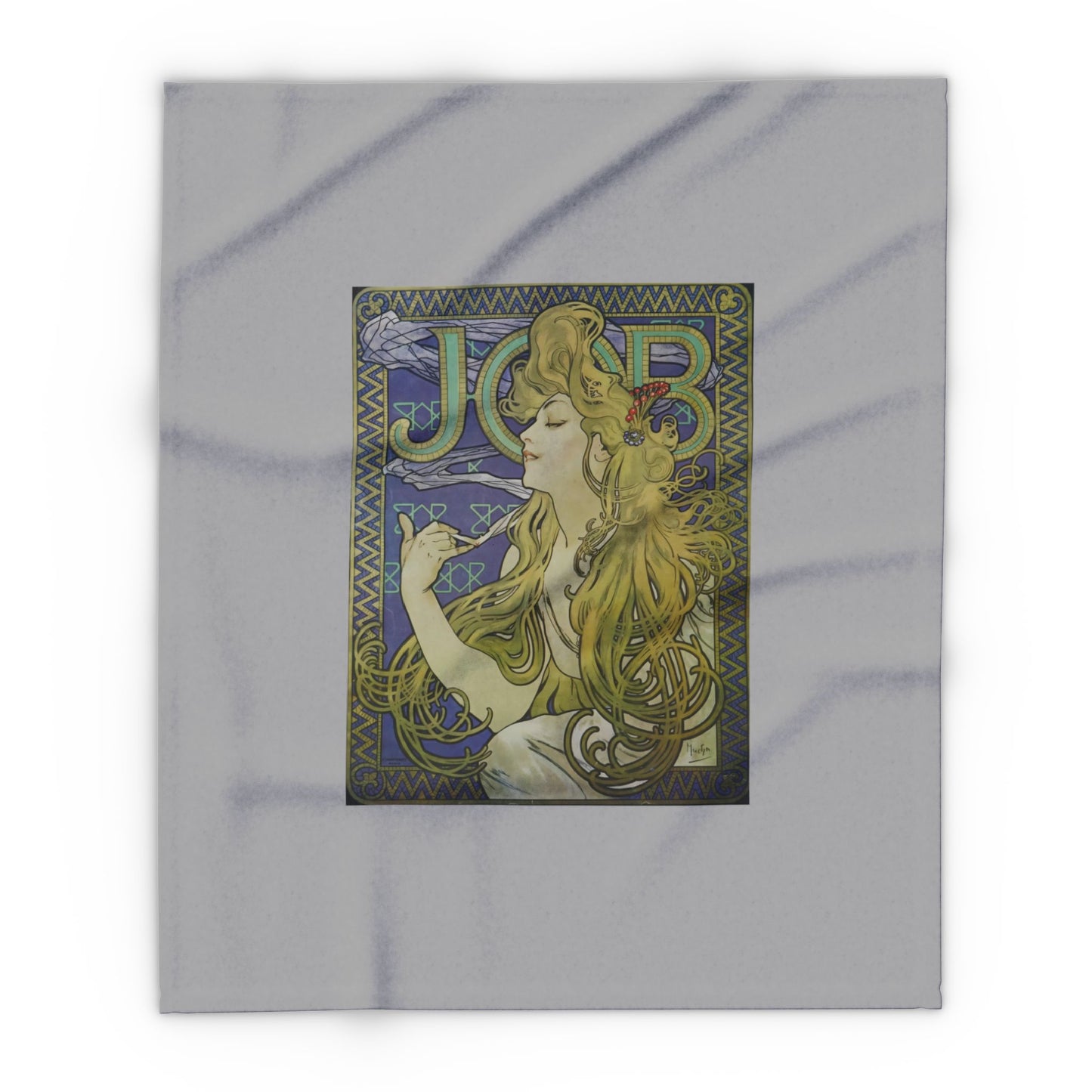 Arctic Fleece Blanket: 1897 Job Cigarette Brand Poster Design by Alphonse Mucha, Art Nouveau, Cozy Winter Throw, Perfect Gift for Art Lovers