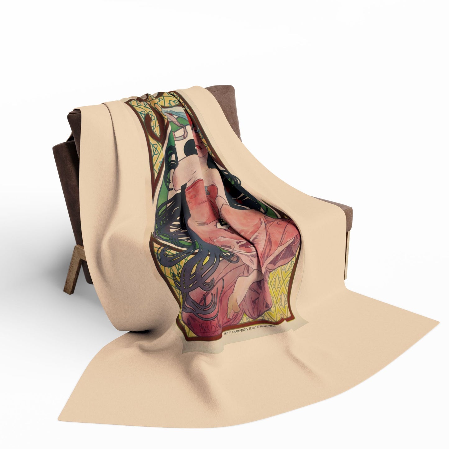 Arctic Fleece Blanket: 1896 Job Cigarette Brand Poster Design by Alphonse Mucha, Art Nouveau, Cozy Winter Throw, Perfect Gift for Art Lovers