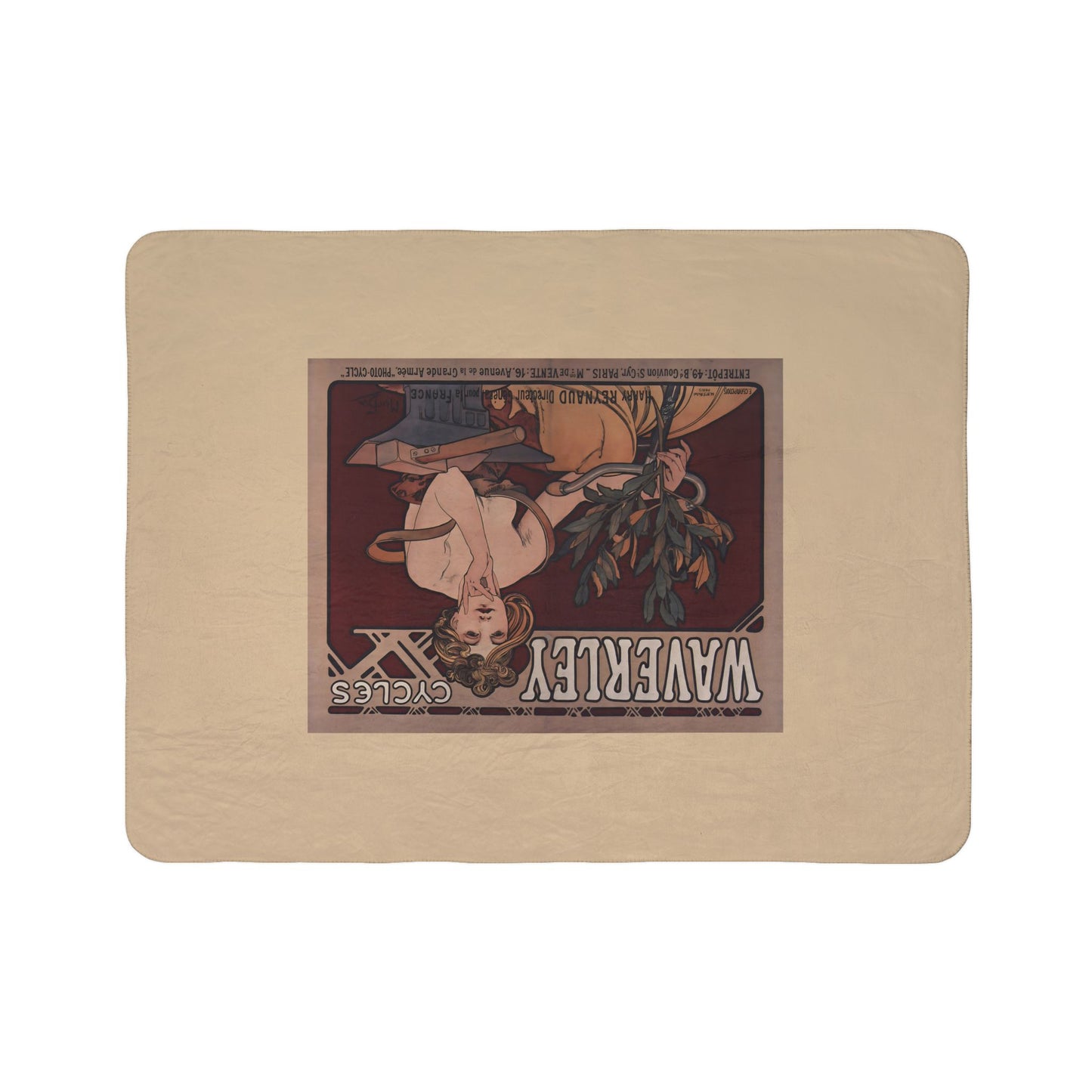Fleece Sherpa Blanket: 1898 Waverley Cycles Poster Design by Alphonse Mucha, Cozy Vintage Throw, Art Nouveau, Perfect Gift for Art Lovers