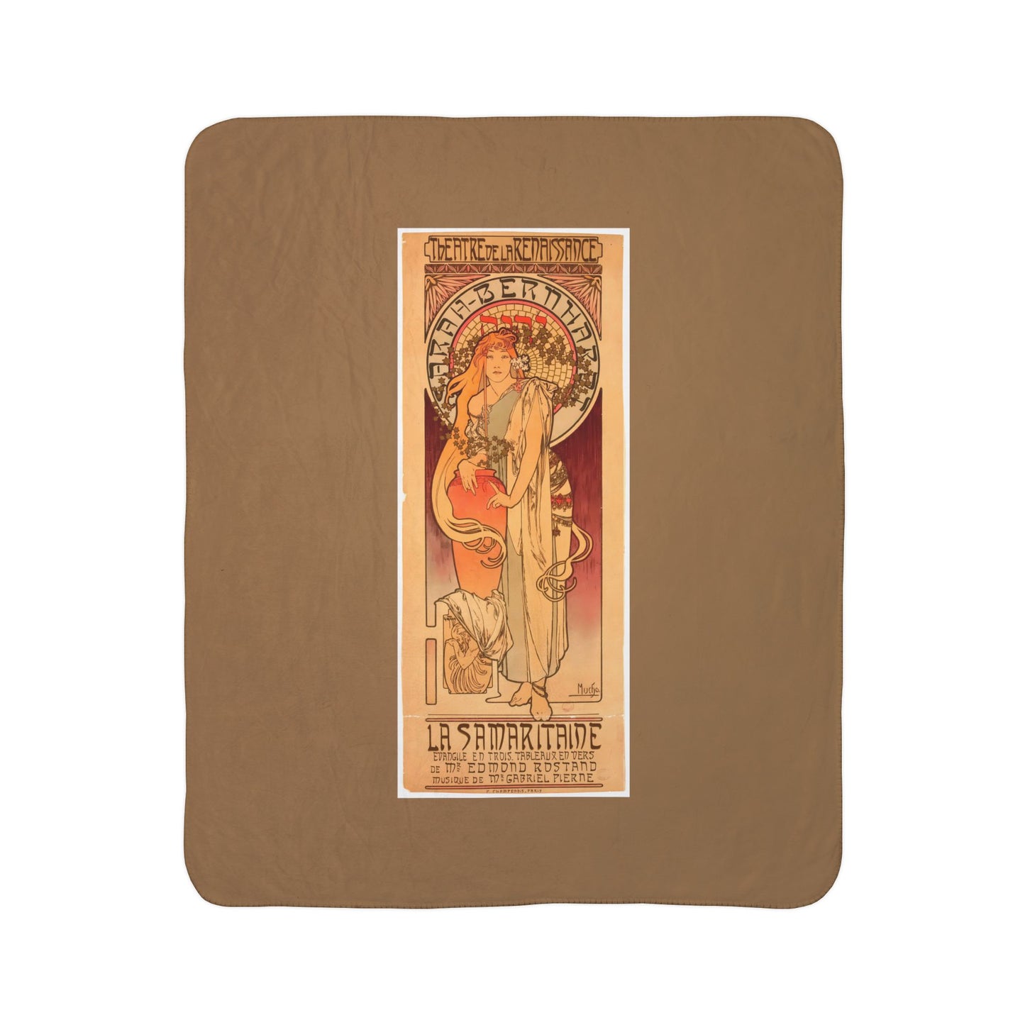 Fleece Sherpa Blanket: 1897 La Samaritaine, Sarah Bernhardt, by A. Mucha, Cozy Vintage Throw, Art Nouveau, Perfect Gift for Art Lovers