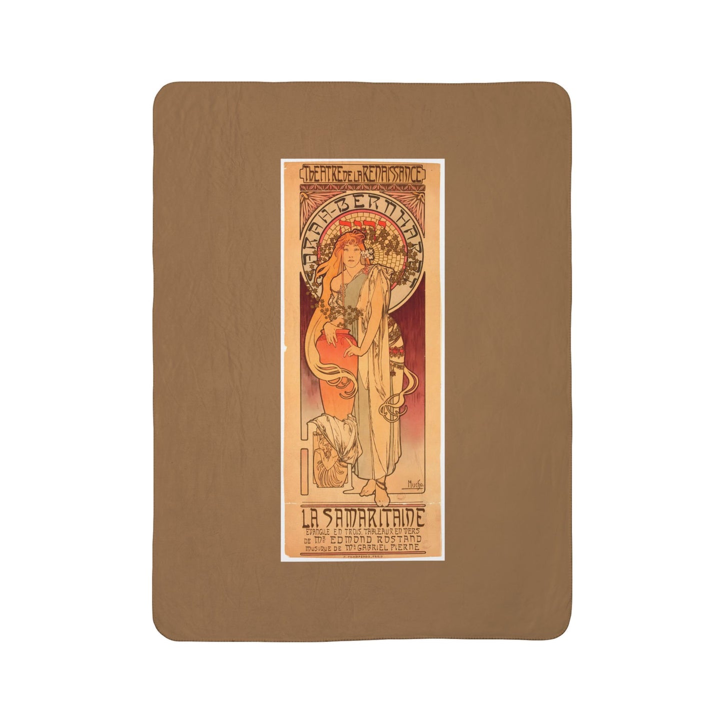 Fleece Sherpa Blanket: 1897 La Samaritaine, Sarah Bernhardt, by A. Mucha, Cozy Vintage Throw, Art Nouveau, Perfect Gift for Art Lovers