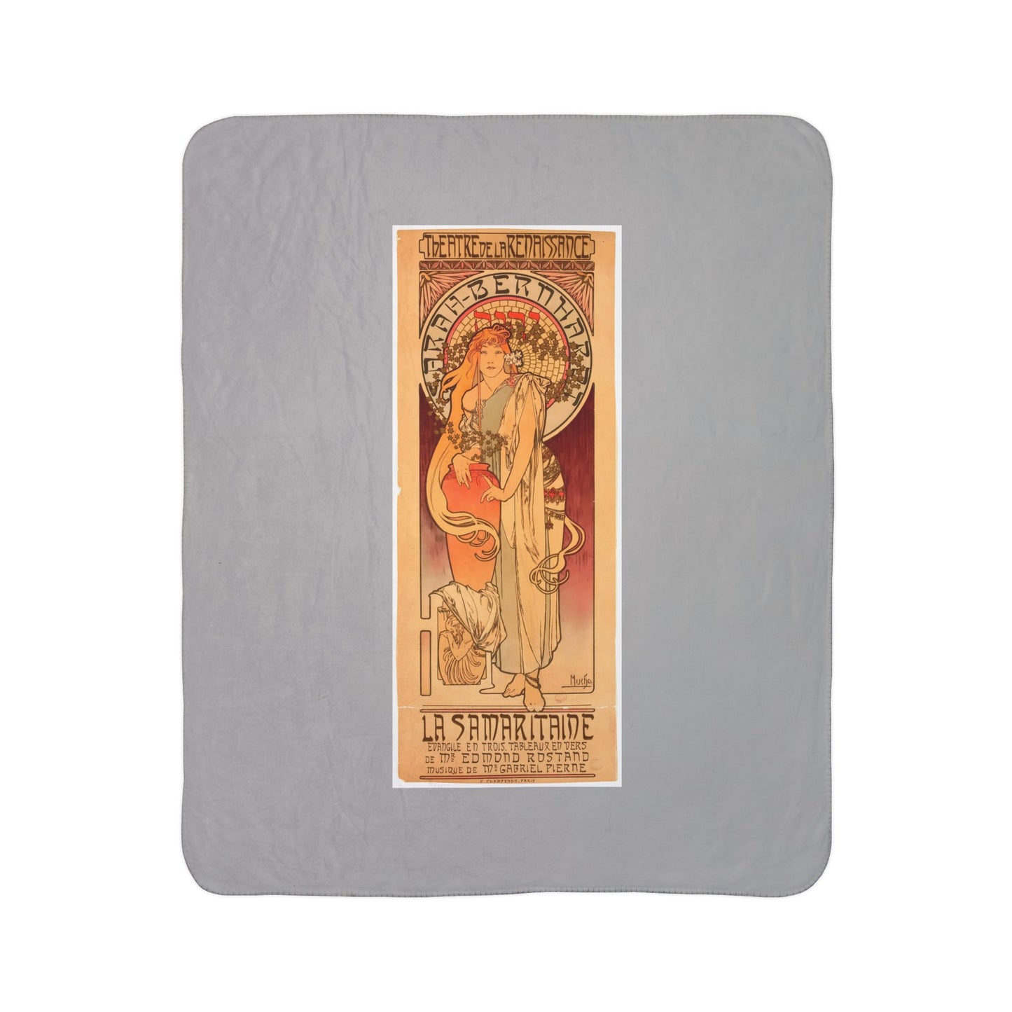 Fleece Sherpa Blanket: 1897 La Samaritaine, Sarah Bernhardt, by A. Mucha, Cozy Vintage Throw, Art Nouveau, Perfect Gift for Art Lovers