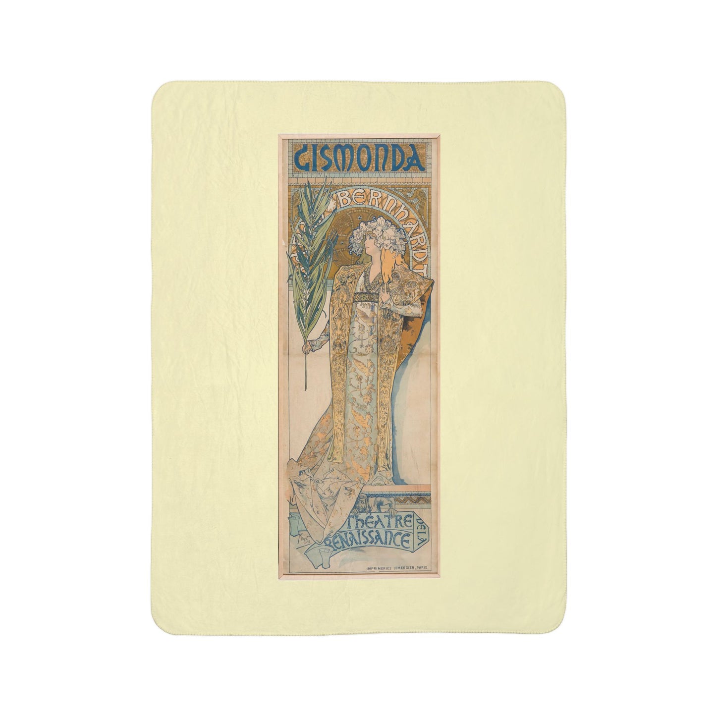 Fleece Sherpa Blanket: 1894 Gismonda, Sarah Bernhardt, by Alphonse Mucha, Cozy Vintage Throw, Art Nouveau, Perfect Gift for Art Lovers