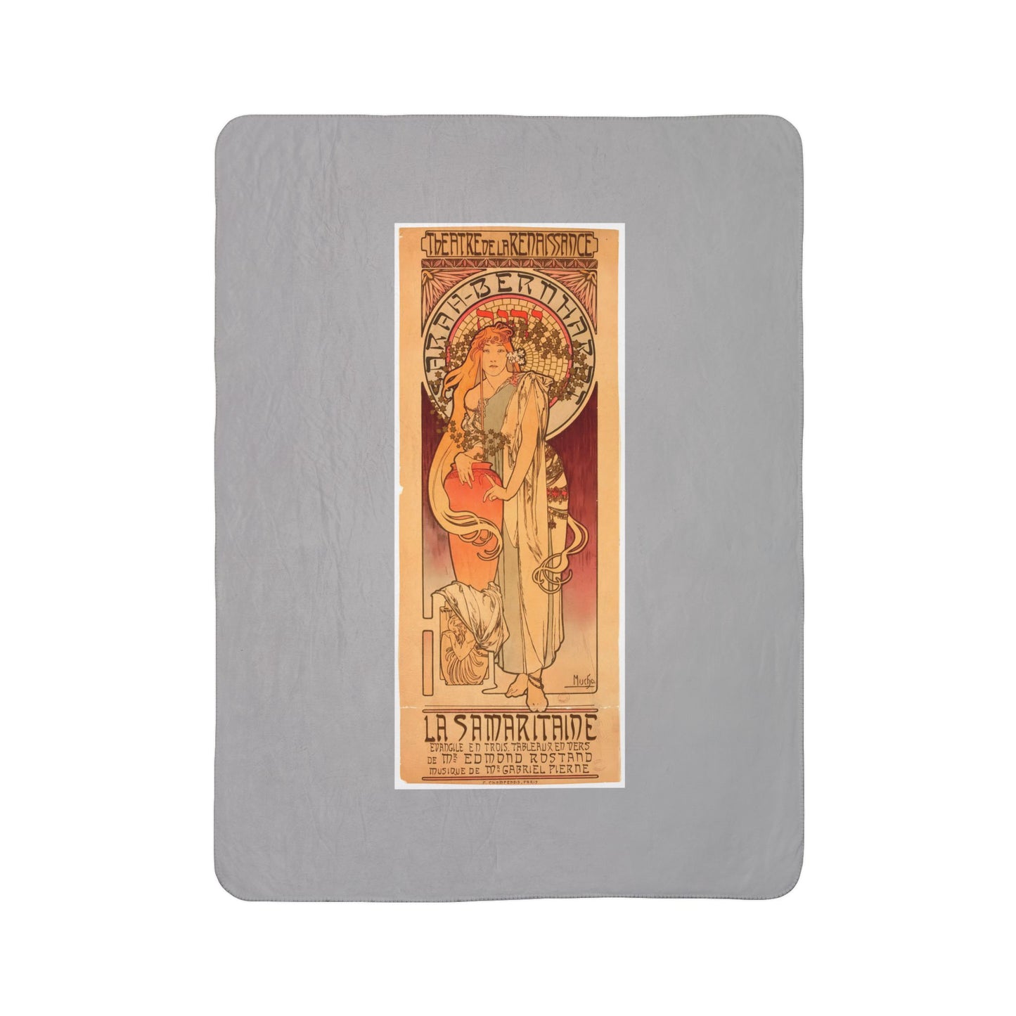 Fleece Sherpa Blanket: 1897 La Samaritaine, Sarah Bernhardt, by A. Mucha, Cozy Vintage Throw, Art Nouveau, Perfect Gift for Art Lovers