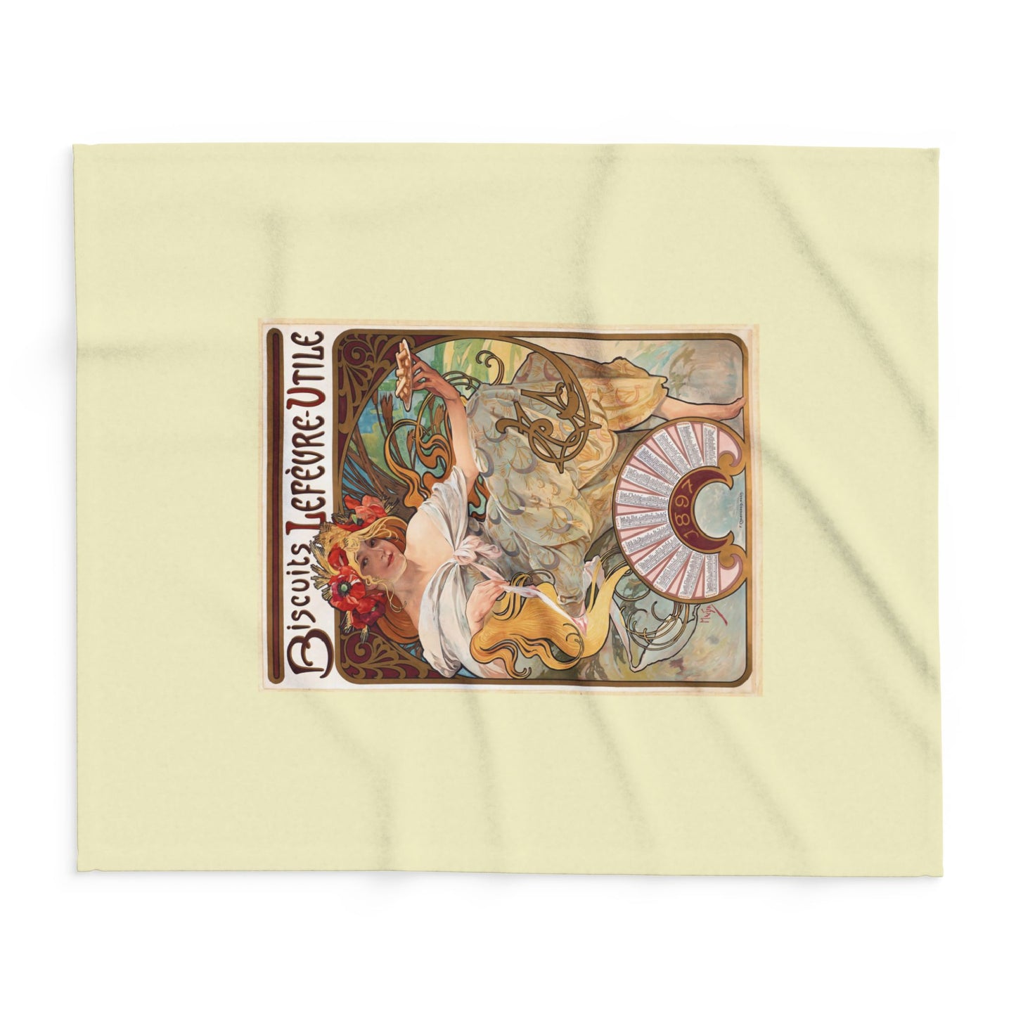 Arctic Fleece Blanket: 1896 Biscuits Lefèvre-Utile Poster Design by A. Mucha, Art Nouveau, Cozy Winter Throw, Perfect Gift for Art Lovers