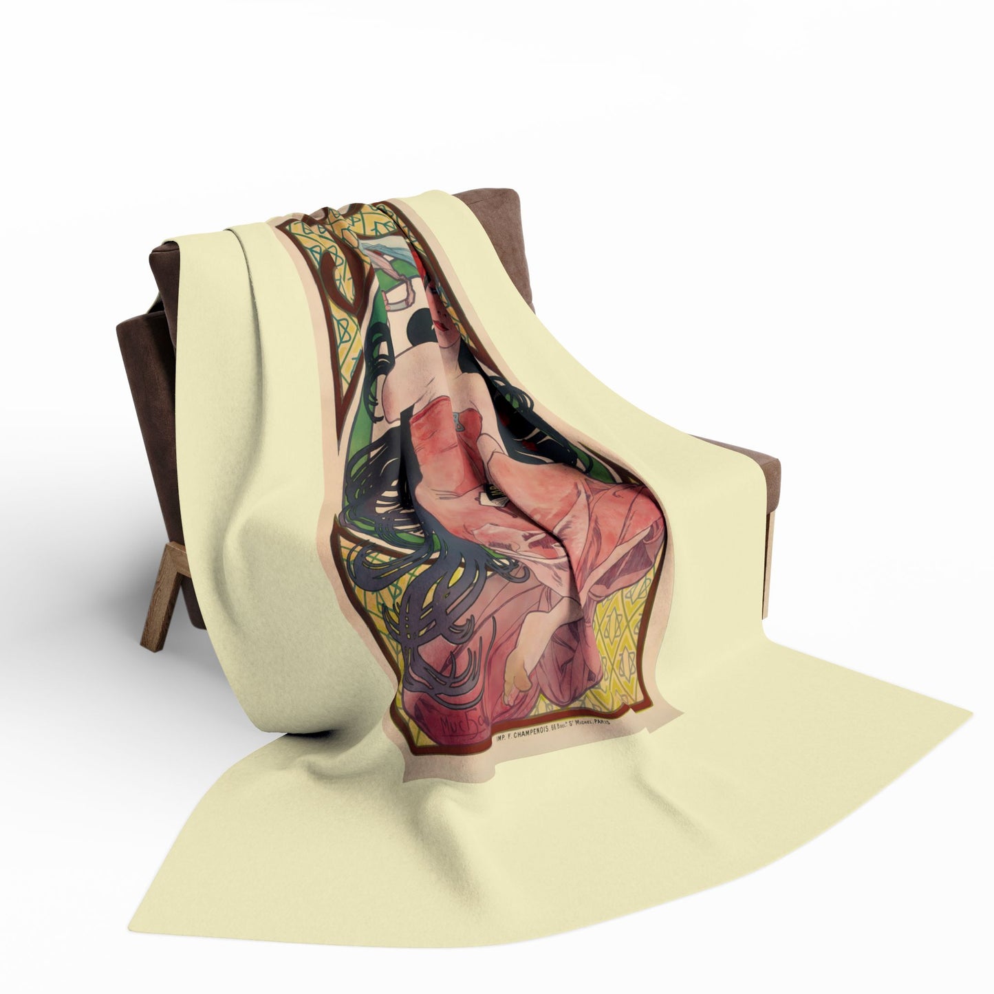 Arctic Fleece Blanket: 1896 Job Cigarette Brand Poster Design by Alphonse Mucha, Art Nouveau, Cozy Winter Throw, Perfect Gift for Art Lovers