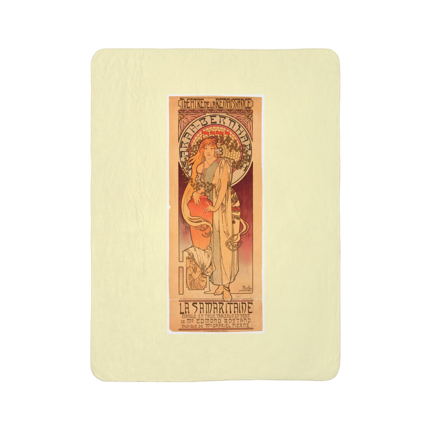 Fleece Sherpa Blanket: 1897 La Samaritaine, Sarah Bernhardt, by A. Mucha, Cozy Vintage Throw, Art Nouveau, Perfect Gift for Art Lovers