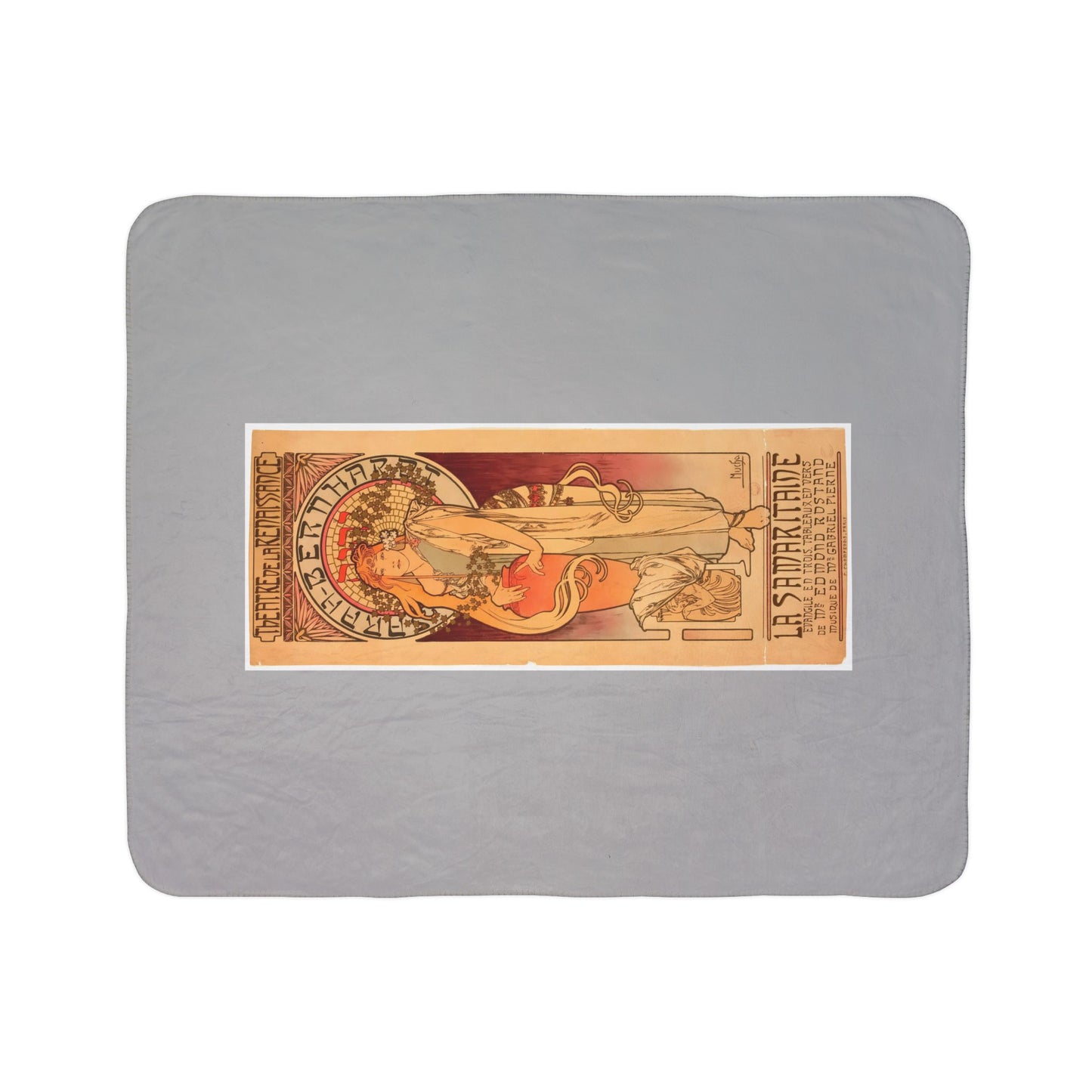 Fleece Sherpa Blanket: 1897 La Samaritaine, Sarah Bernhardt, by A. Mucha, Cozy Vintage Throw, Art Nouveau, Perfect Gift for Art Lovers