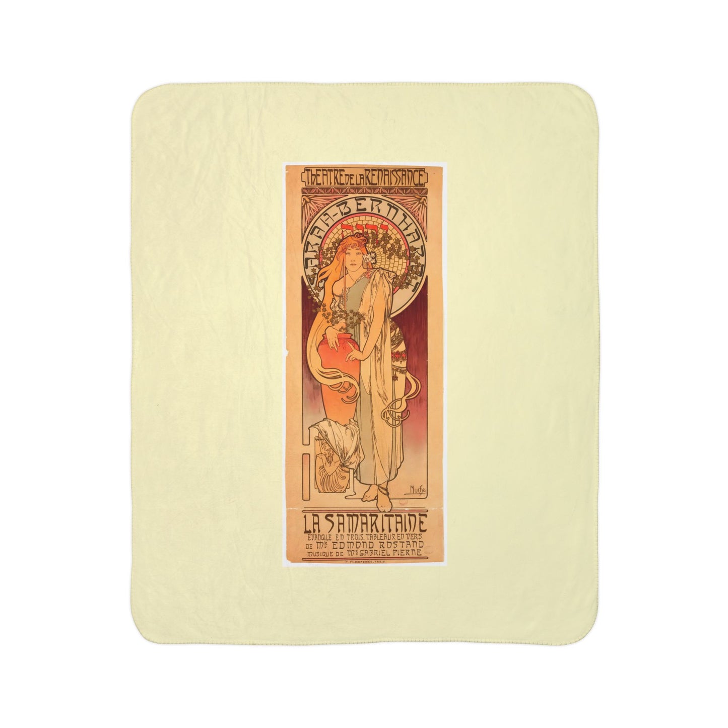 Fleece Sherpa Blanket: 1897 La Samaritaine, Sarah Bernhardt, by A. Mucha, Cozy Vintage Throw, Art Nouveau, Perfect Gift for Art Lovers