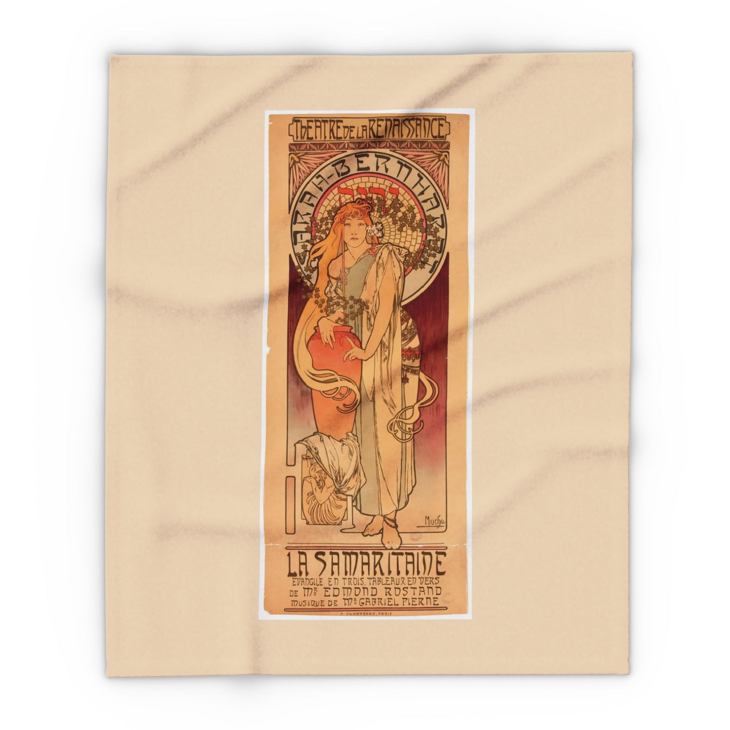 Arctic Fleece Blanket: 1897 La Samaritaine, Sarah Bernhardt, by Alphonse Mucha, Art Nouveau, Cozy Winter Throw, Perfect Gift for Art Lovers