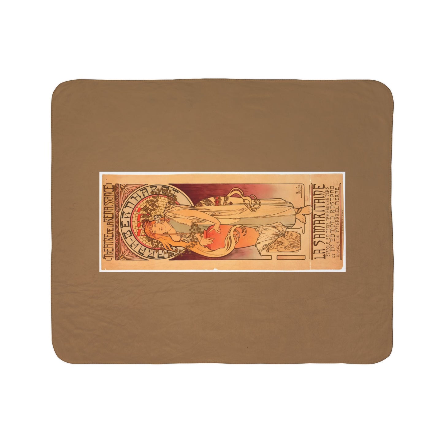 Fleece Sherpa Blanket: 1897 La Samaritaine, Sarah Bernhardt, by A. Mucha, Cozy Vintage Throw, Art Nouveau, Perfect Gift for Art Lovers