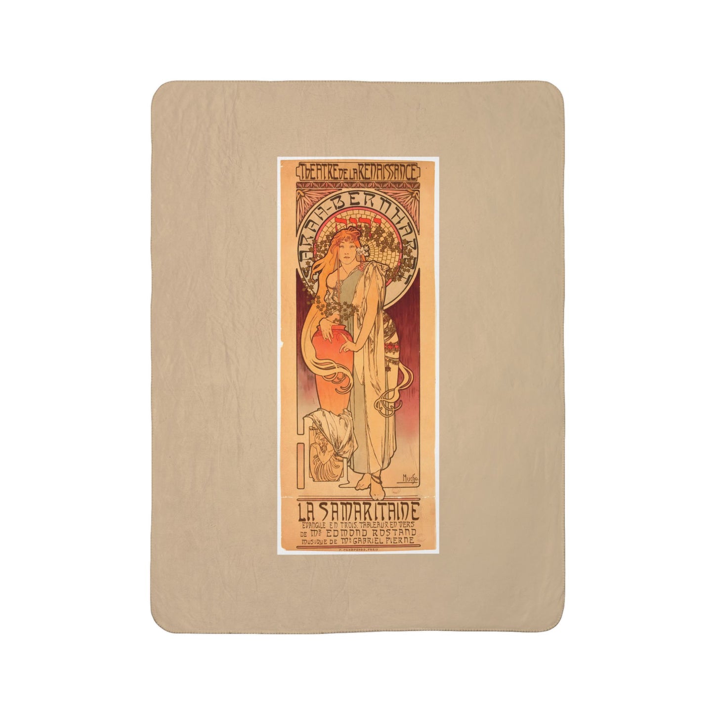 Fleece Sherpa Blanket: 1897 La Samaritaine, Sarah Bernhardt, by A. Mucha, Cozy Vintage Throw, Art Nouveau, Perfect Gift for Art Lovers