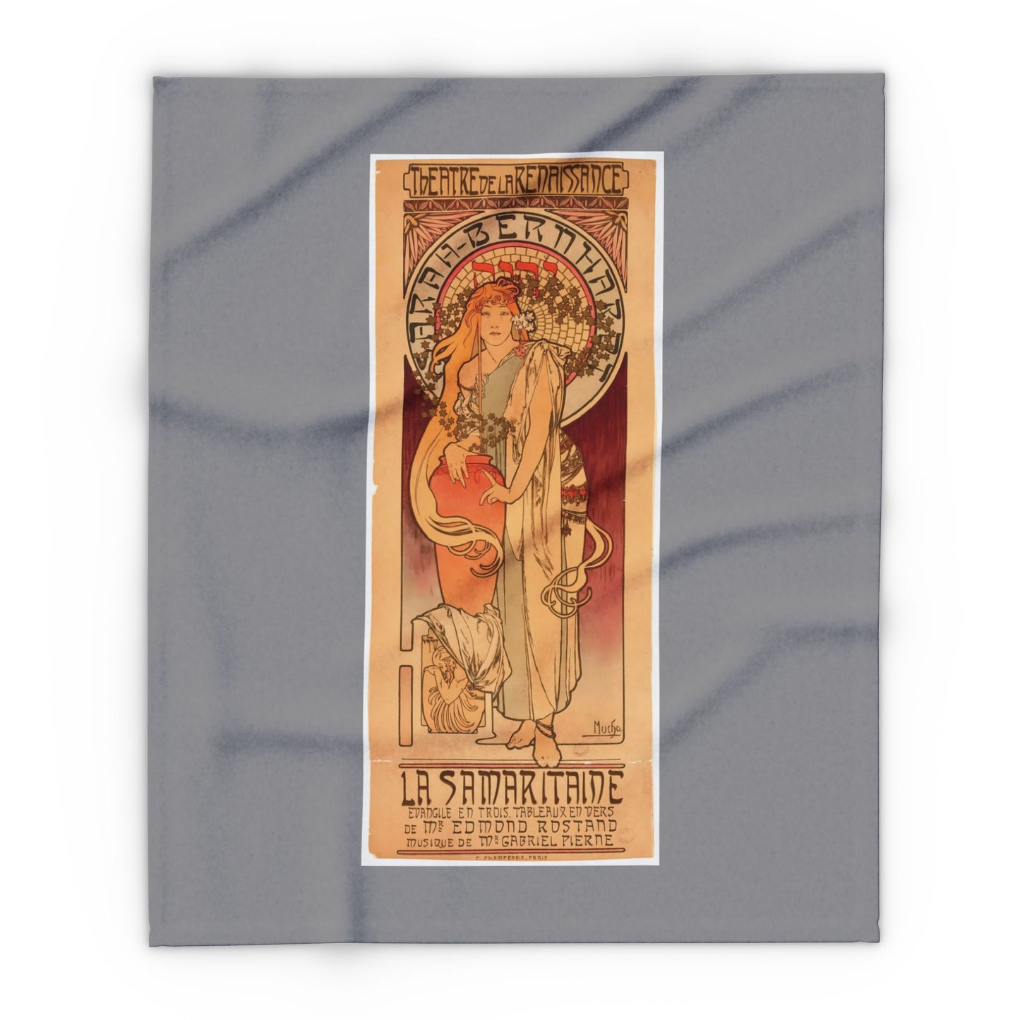 Arctic Fleece Blanket: 1897 La Samaritaine, Sarah Bernhardt, by Alphonse Mucha, Art Nouveau, Cozy Winter Throw, Perfect Gift for Art Lovers