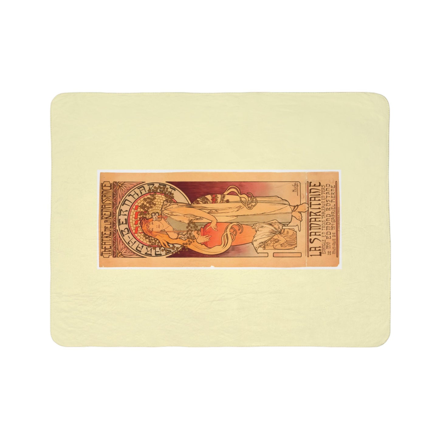 Fleece Sherpa Blanket: 1897 La Samaritaine, Sarah Bernhardt, by A. Mucha, Cozy Vintage Throw, Art Nouveau, Perfect Gift for Art Lovers