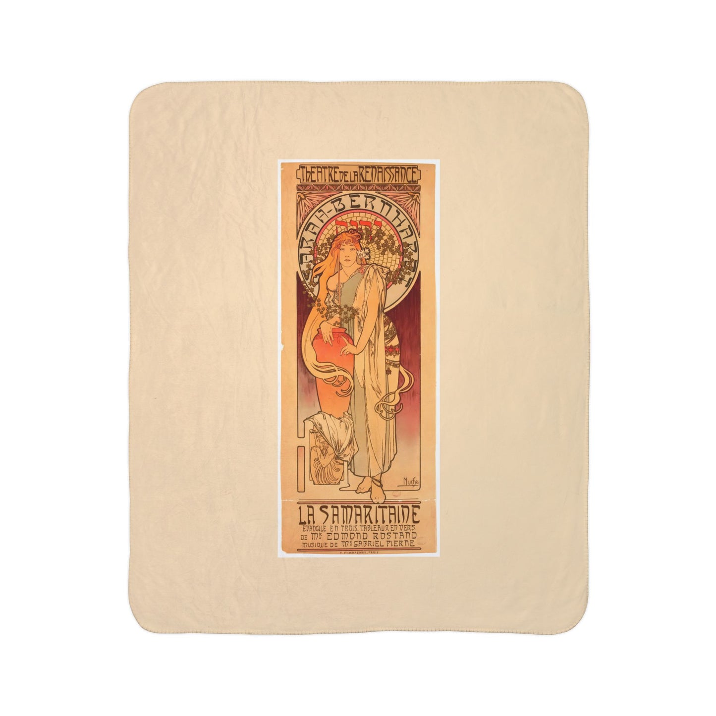 Fleece Sherpa Blanket: 1897 La Samaritaine, Sarah Bernhardt, by A. Mucha, Cozy Vintage Throw, Art Nouveau, Perfect Gift for Art Lovers