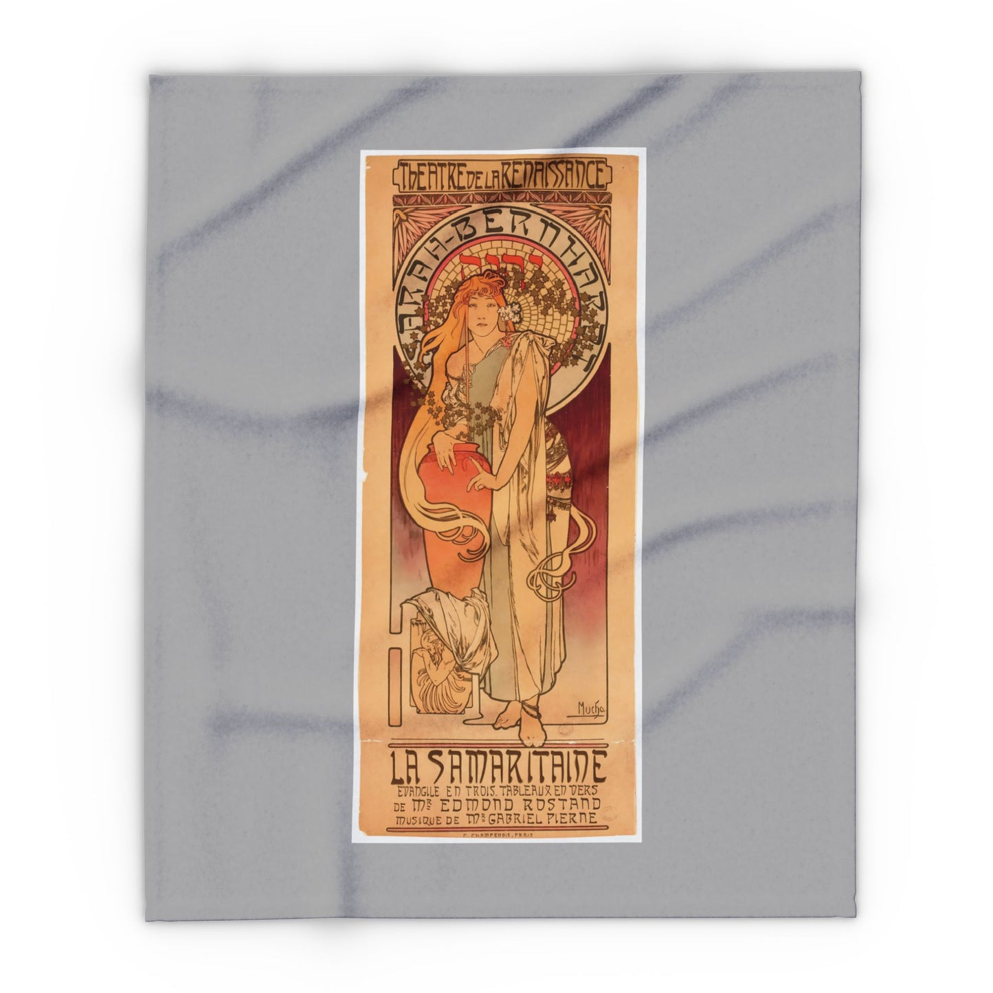 Arctic Fleece Blanket: 1897 La Samaritaine, Sarah Bernhardt, by Alphonse Mucha, Art Nouveau, Cozy Winter Throw, Perfect Gift for Art Lovers