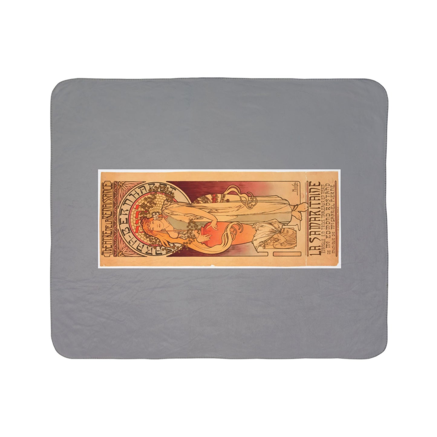 Fleece Sherpa Blanket: 1897 La Samaritaine, Sarah Bernhardt, by A. Mucha, Cozy Vintage Throw, Art Nouveau, Perfect Gift for Art Lovers