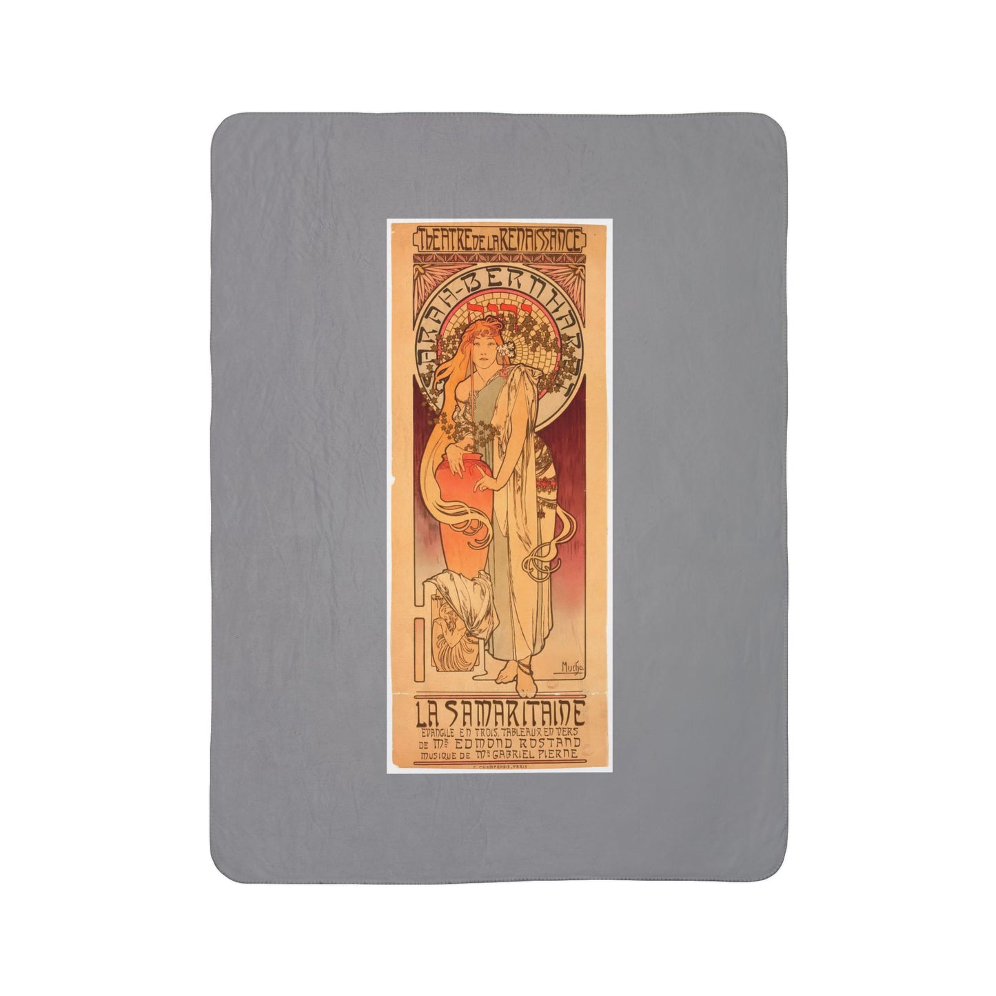 Fleece Sherpa Blanket: 1897 La Samaritaine, Sarah Bernhardt, by A. Mucha, Cozy Vintage Throw, Art Nouveau, Perfect Gift for Art Lovers