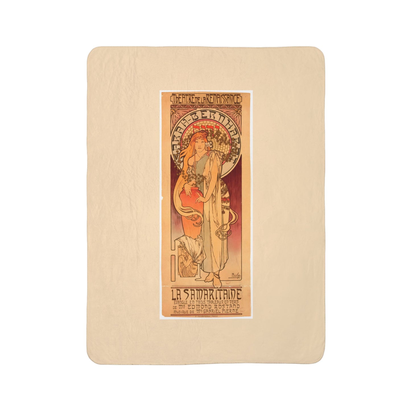 Fleece Sherpa Blanket: 1897 La Samaritaine, Sarah Bernhardt, by A. Mucha, Cozy Vintage Throw, Art Nouveau, Perfect Gift for Art Lovers