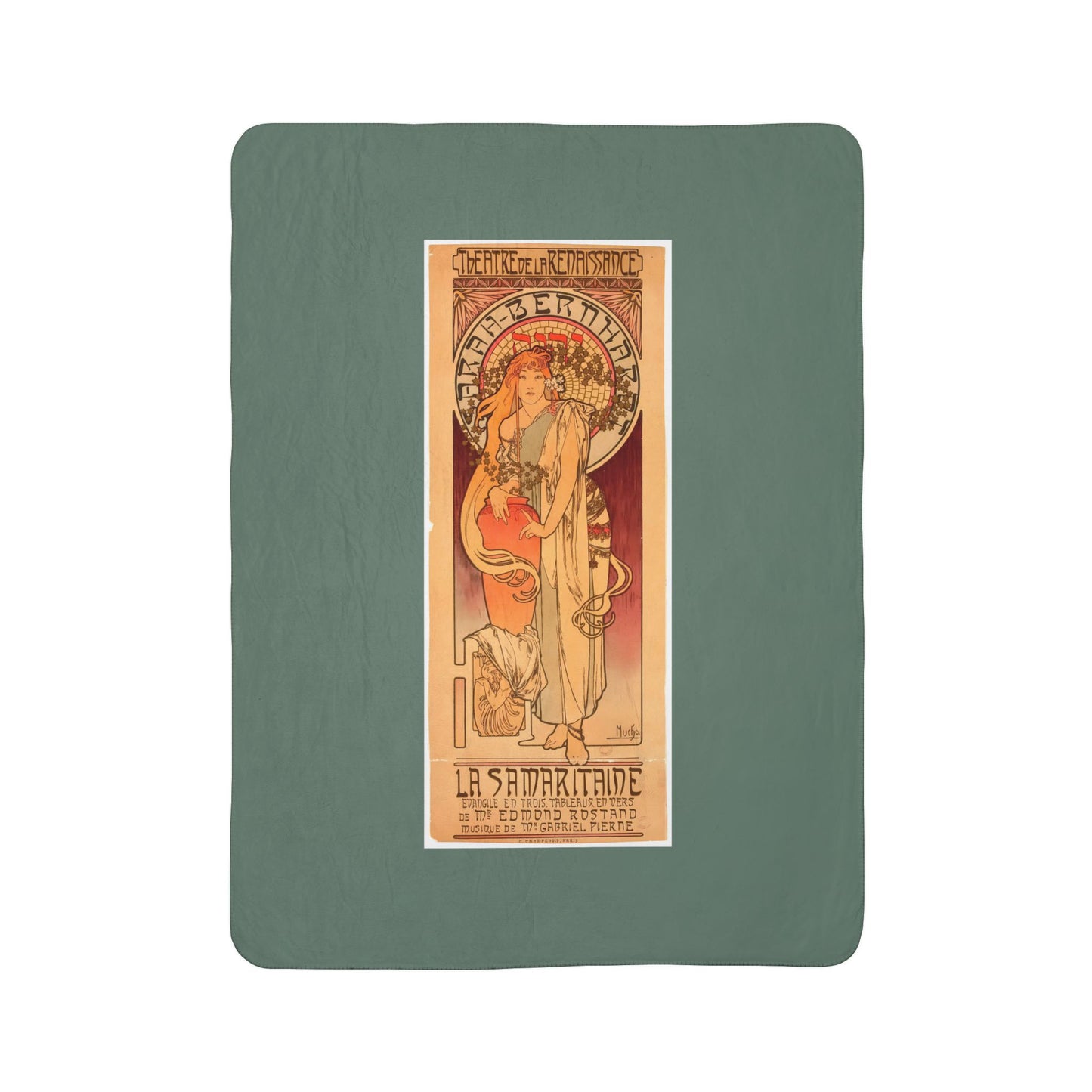 Fleece Sherpa Blanket: 1897 La Samaritaine, Sarah Bernhardt, by A. Mucha, Cozy Vintage Throw, Art Nouveau, Perfect Gift for Art Lovers