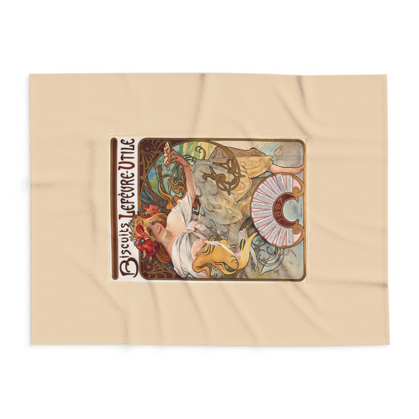 Arctic Fleece Blanket: 1896 Biscuits Lefèvre-Utile Poster Design by A. Mucha, Art Nouveau, Cozy Winter Throw, Perfect Gift for Art Lovers