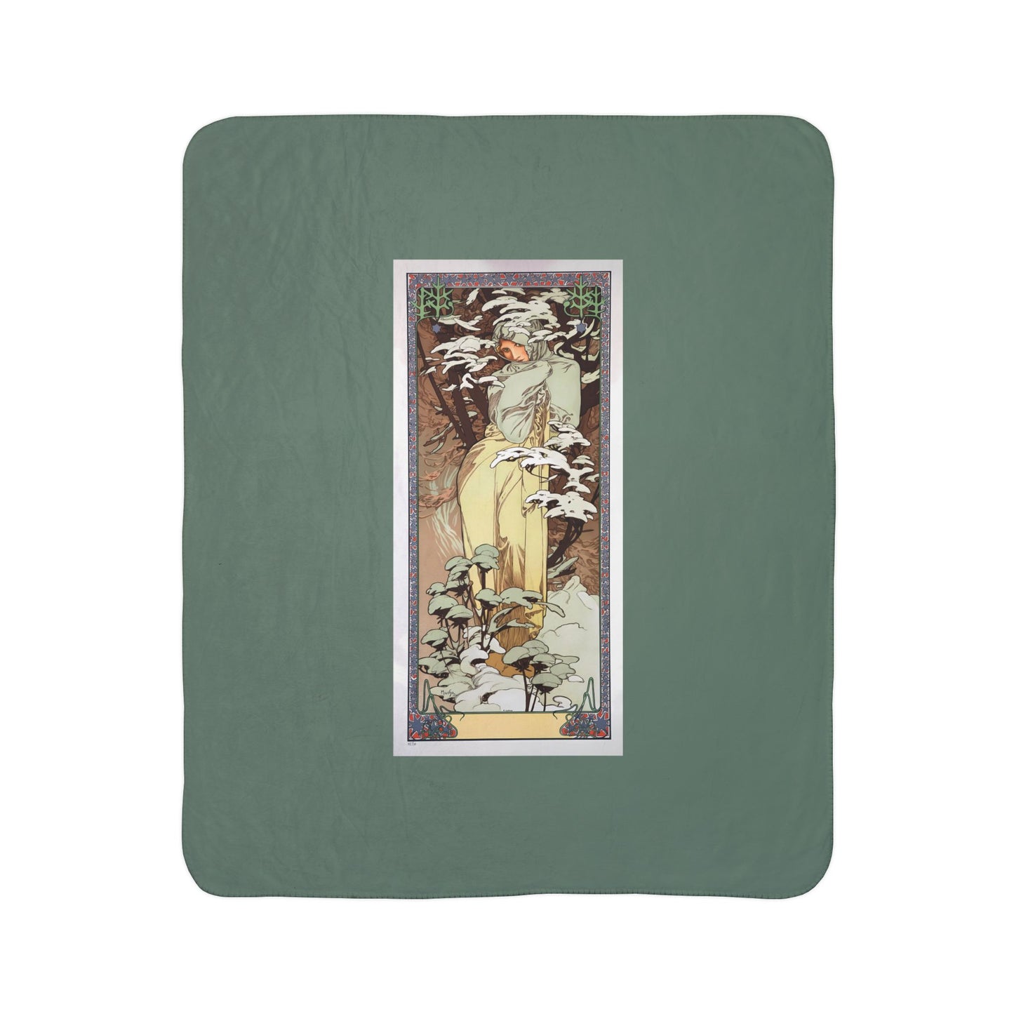 Fleece Sherpa Blanket: 1897 Winter Poster by Alphonse Mucha, Cozy Vintage Throw, Art Nouveau, Perfect Gift for Art Lovers
