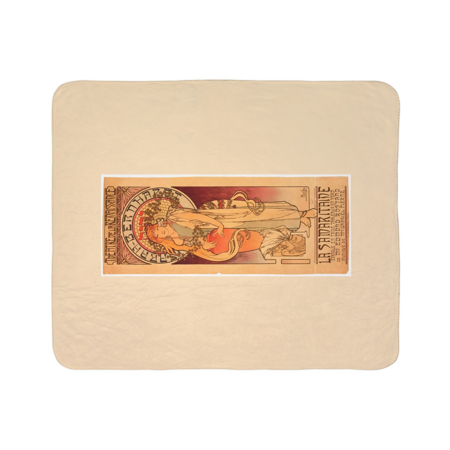 Fleece Sherpa Blanket: 1897 La Samaritaine, Sarah Bernhardt, by A. Mucha, Cozy Vintage Throw, Art Nouveau, Perfect Gift for Art Lovers