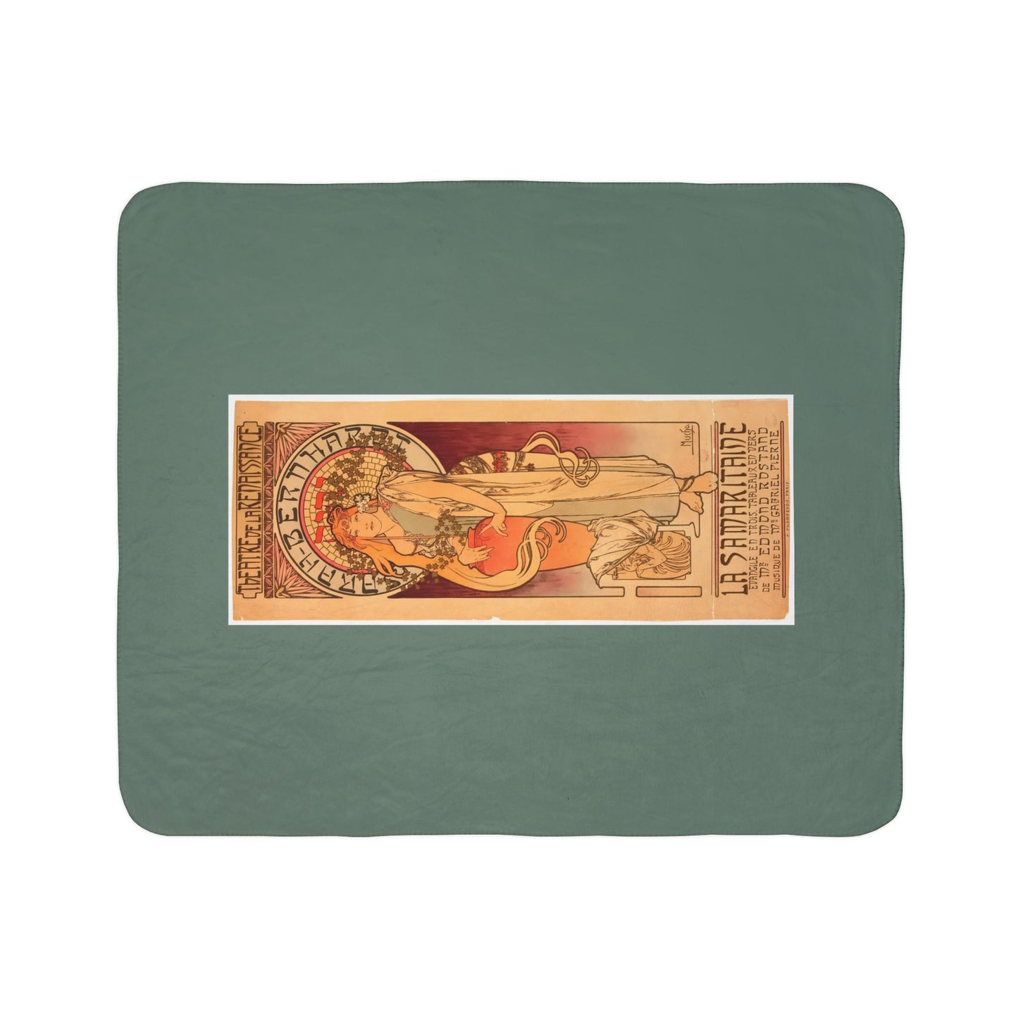 Fleece Sherpa Blanket: 1897 La Samaritaine, Sarah Bernhardt, by A. Mucha, Cozy Vintage Throw, Art Nouveau, Perfect Gift for Art Lovers