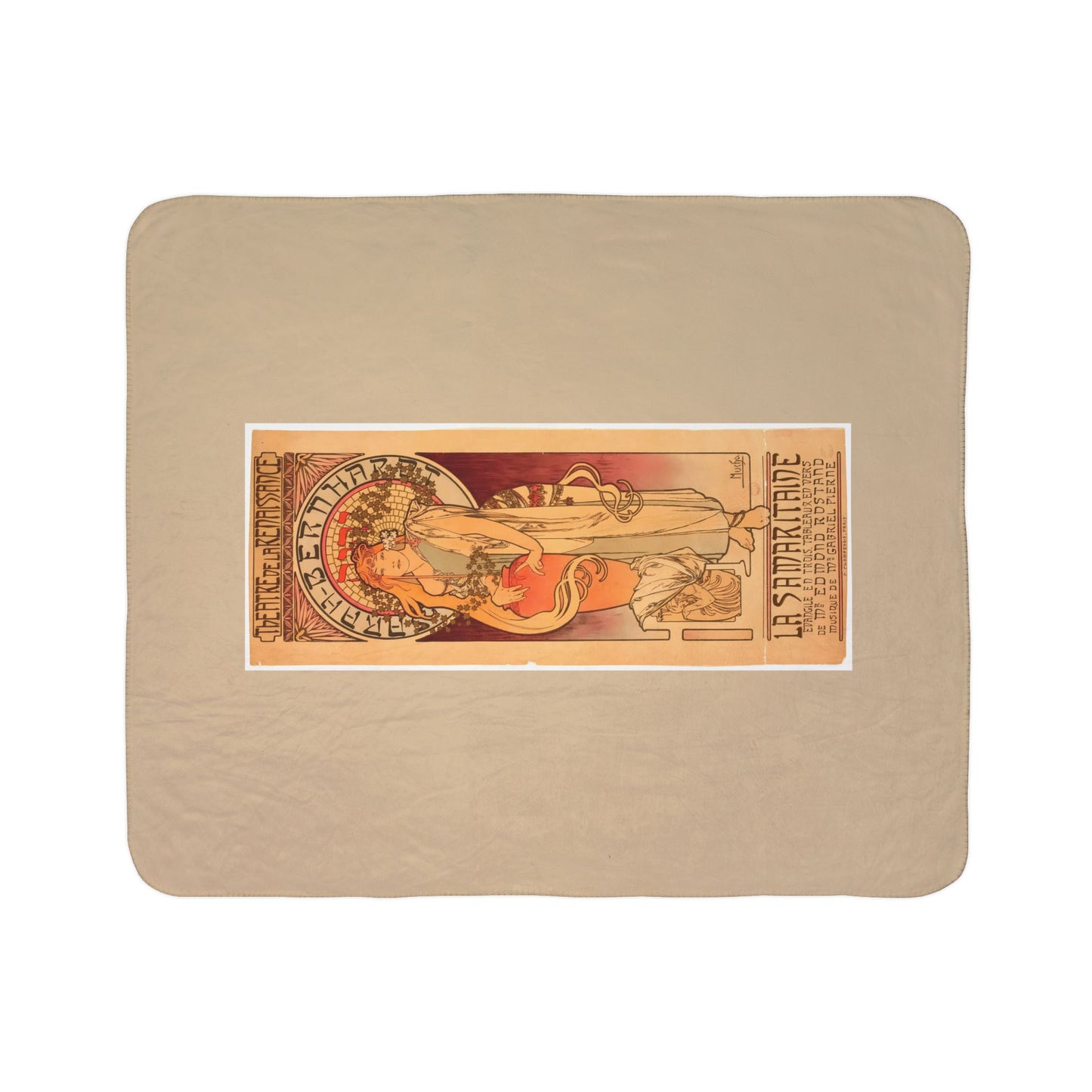 Fleece Sherpa Blanket: 1897 La Samaritaine, Sarah Bernhardt, by A. Mucha, Cozy Vintage Throw, Art Nouveau, Perfect Gift for Art Lovers