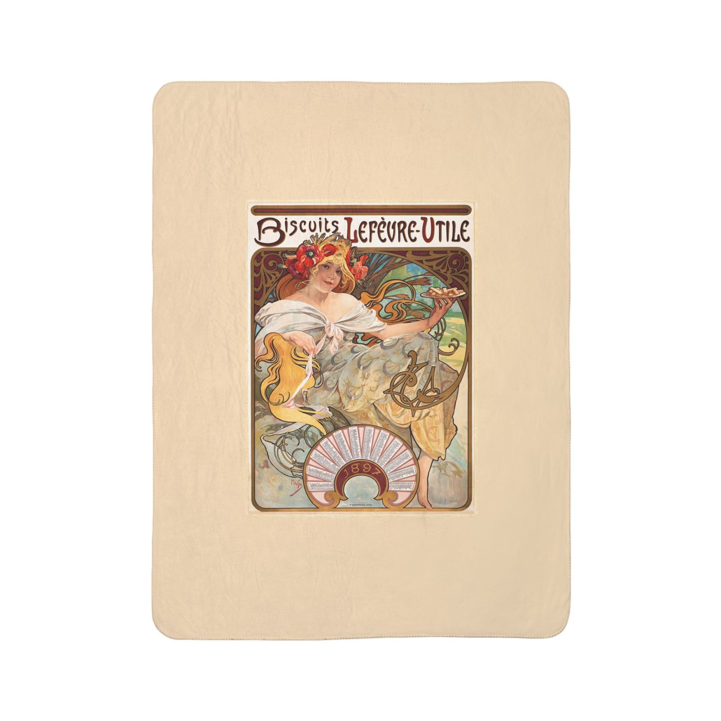 Fleece Sherpa Blanket: 1896 Biscuits Lefèvre-Utile Poster Design, A. Mucha, Cozy Vintage Throw, Art Nouveau, Perfect Gift for Art Lovers