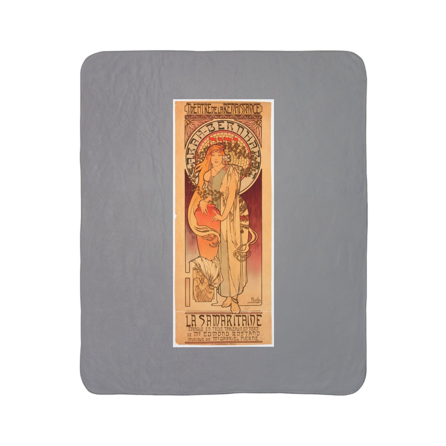 Fleece Sherpa Blanket: 1897 La Samaritaine, Sarah Bernhardt, by A. Mucha, Cozy Vintage Throw, Art Nouveau, Perfect Gift for Art Lovers