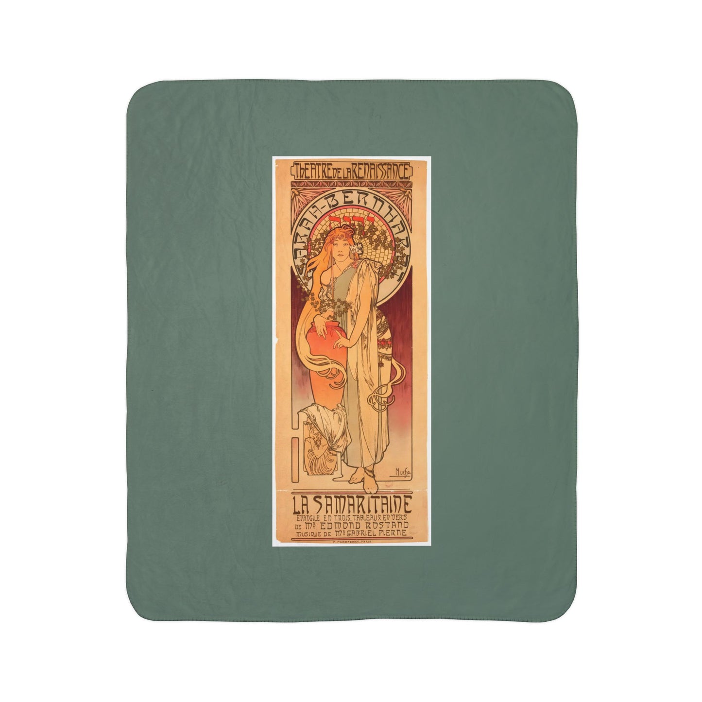 Fleece Sherpa Blanket: 1897 La Samaritaine, Sarah Bernhardt, by A. Mucha, Cozy Vintage Throw, Art Nouveau, Perfect Gift for Art Lovers