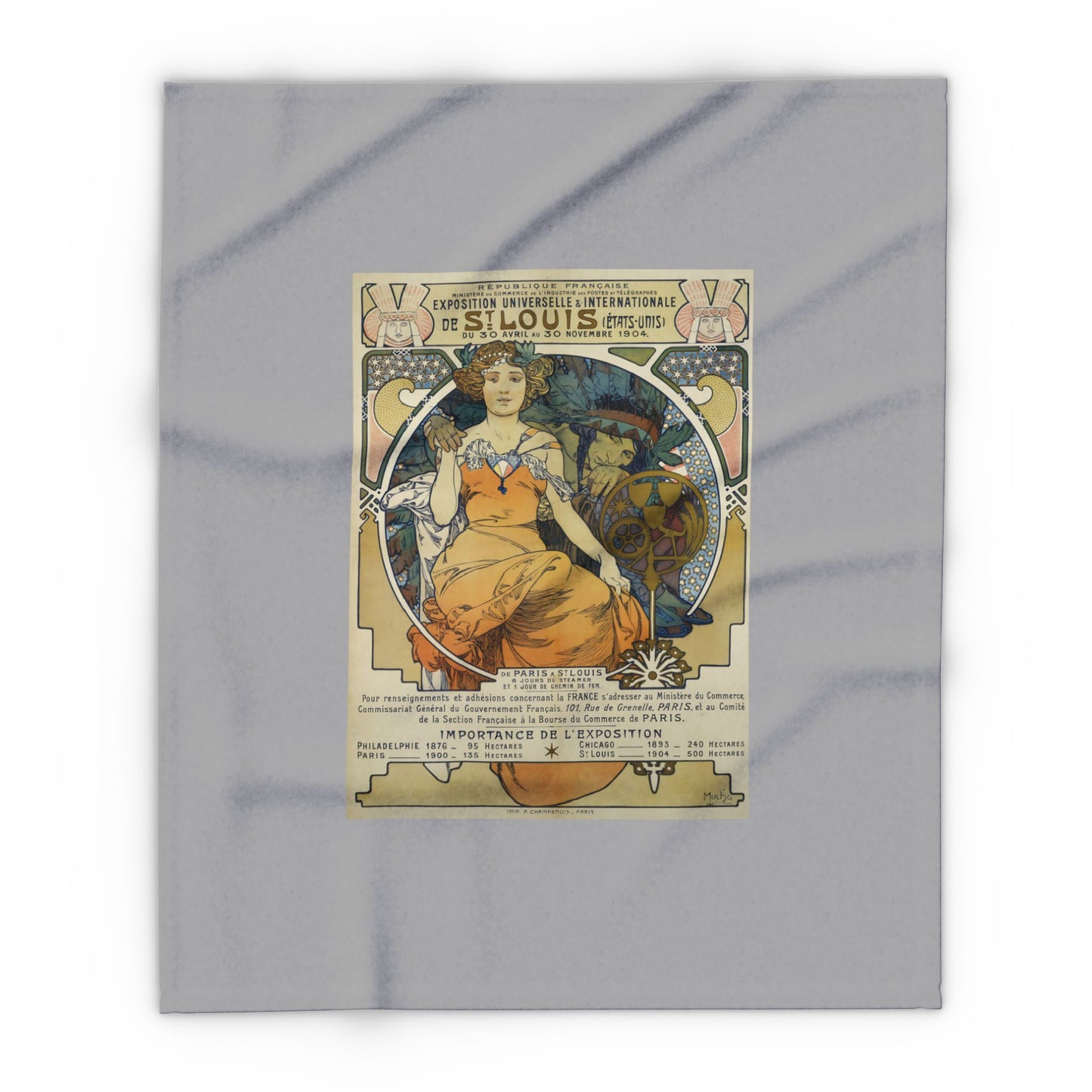 Arctic Fleece Blanket: 1904 St. Louis World's Fair Poster Design by A. Mucha, Art Nouveau, Cozy Winter Throw, Perfect Gift for Art Lovers