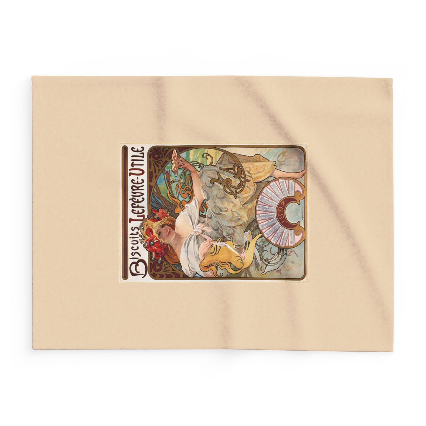 Arctic Fleece Blanket: 1896 Biscuits Lefèvre-Utile Poster Design by A. Mucha, Art Nouveau, Cozy Winter Throw, Perfect Gift for Art Lovers