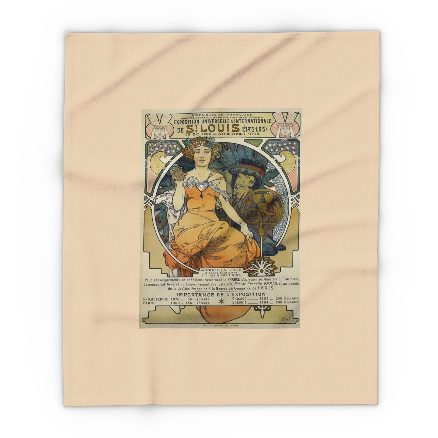 Arctic Fleece Blanket: 1904 St. Louis World's Fair Poster Design by A. Mucha, Art Nouveau, Cozy Winter Throw, Perfect Gift for Art Lovers