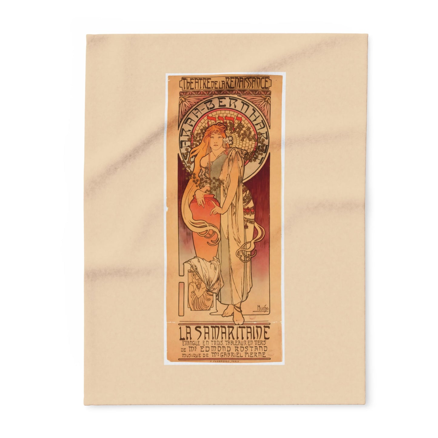 Arctic Fleece Blanket: 1897 La Samaritaine, Sarah Bernhardt, by Alphonse Mucha, Art Nouveau, Cozy Winter Throw, Perfect Gift for Art Lovers