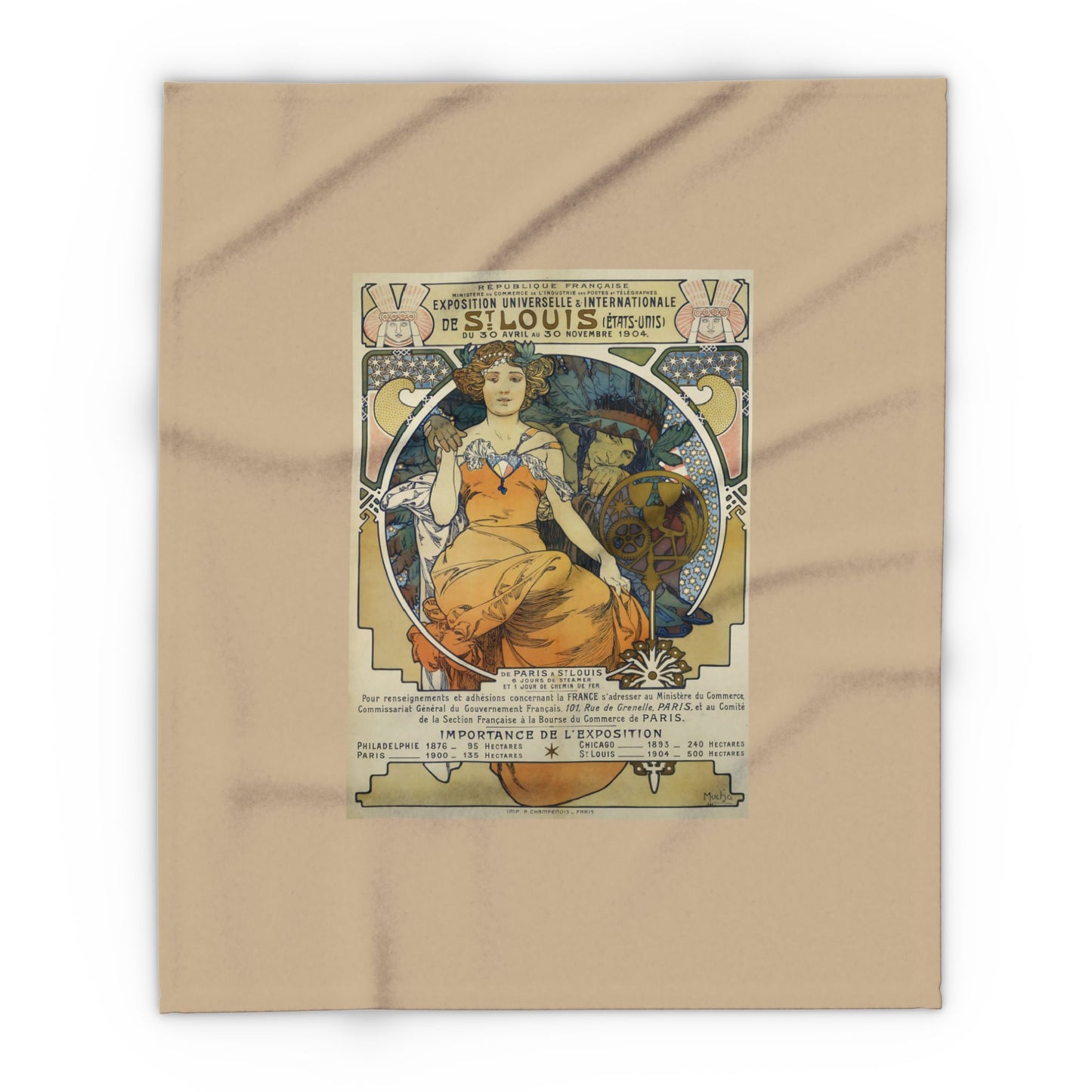 Arctic Fleece Blanket: 1904 St. Louis World's Fair Poster Design by A. Mucha, Art Nouveau, Cozy Winter Throw, Perfect Gift for Art Lovers