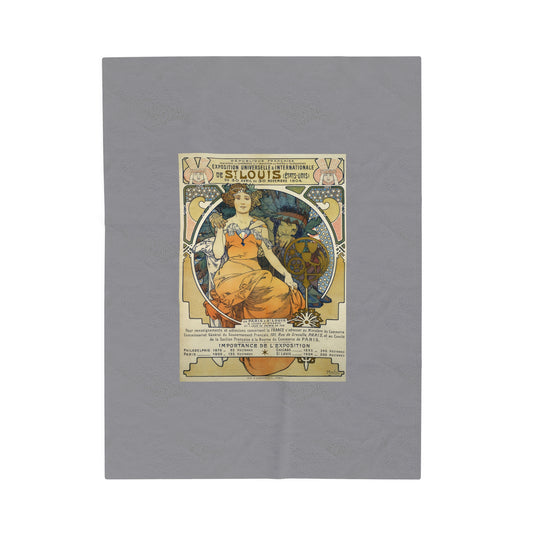 Velveteen Blanket: 1904 St. Louis World's Fair Poster Design, A. Mucha, Art Nouveau Decor, Vintage Plush Throw, Cozy Winter Blanket for Home