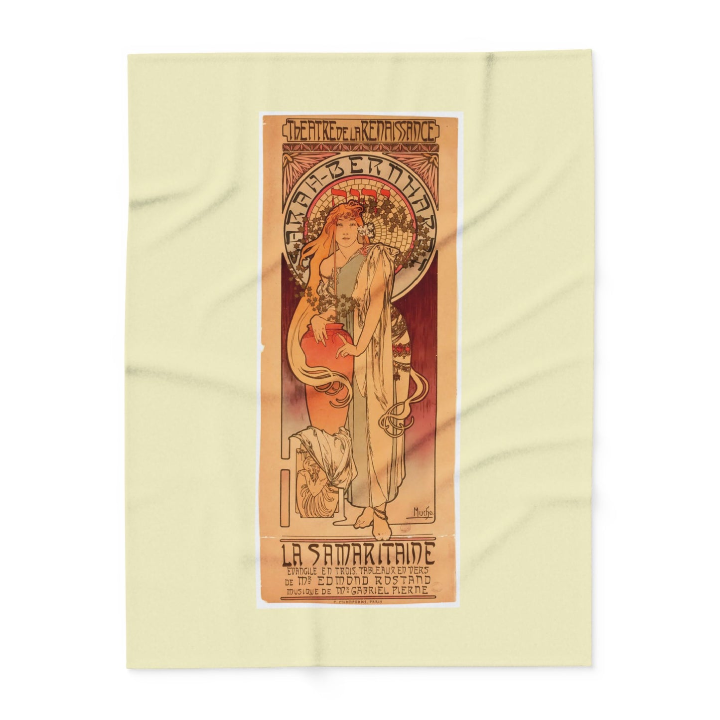 Arctic Fleece Blanket: 1897 La Samaritaine, Sarah Bernhardt, by Alphonse Mucha, Art Nouveau, Cozy Winter Throw, Perfect Gift for Art Lovers