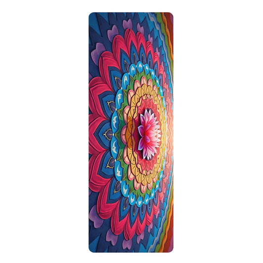 Mandala Rubber Yoga Mat: Non-Slip Suede Top & Natural Rubber Bottom, Colorful Lotus Design, 24×70" Cushioning for Yoga, Pilates, Meditation