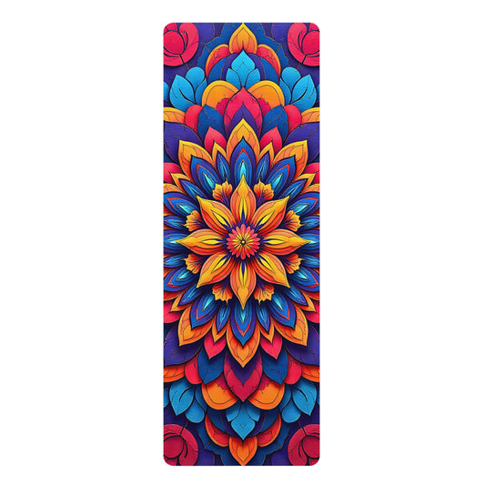 Mandala Rubber Yoga Mat: Non-Slip Suede Top & Natural Rubber Bottom, Colorful Lotus Design, 24×70" Cushioning for Yoga, Pilates, Meditation