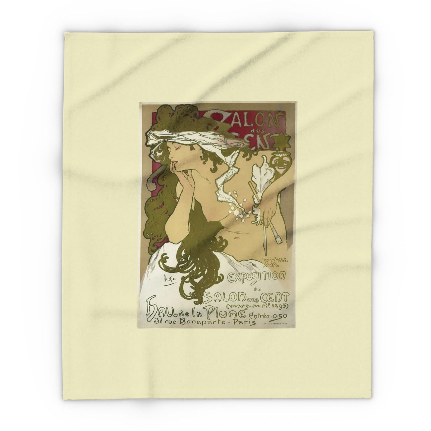 Arctic Fleece Blanket: 1896 Salon des Cent Poster Design by Alphonse Mucha, Art Nouveau, Cozy Winter Throw, Perfect Gift for Art Lovers