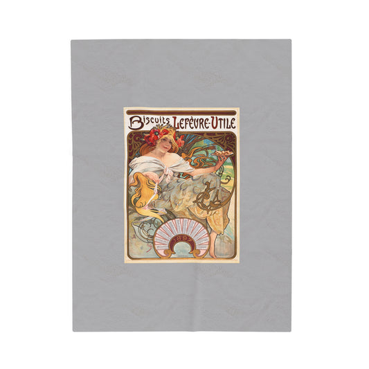 Velveteen Blanket: 1896 Biscuits Lefèvre-Utile Poster Design, A. Mucha, Art Nouveau Decor, Vintage Plush Throw, Cozy Winter Blanket for Home