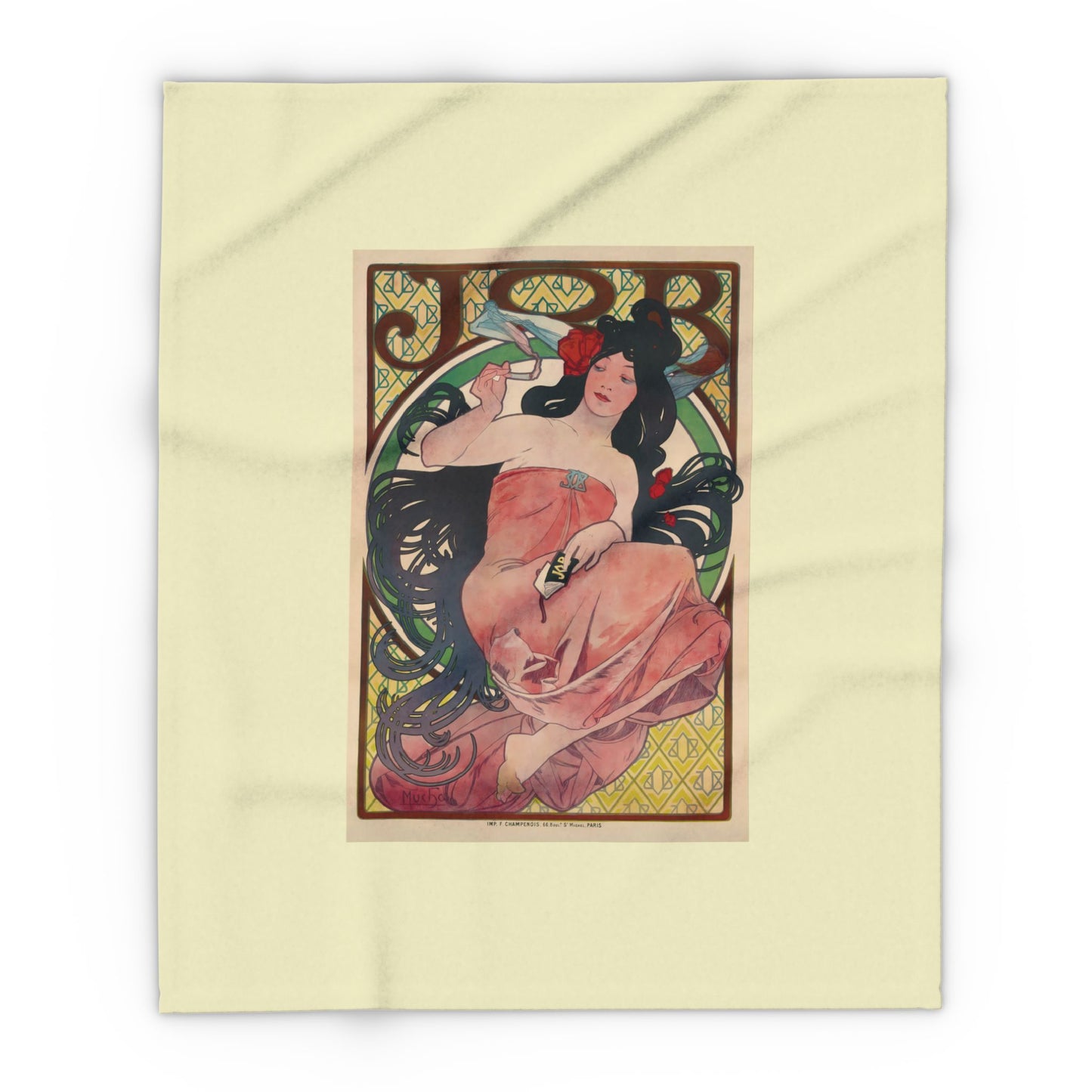 Arctic Fleece Blanket: 1896 Job Cigarette Brand Poster Design by Alphonse Mucha, Art Nouveau, Cozy Winter Throw, Perfect Gift for Art Lovers